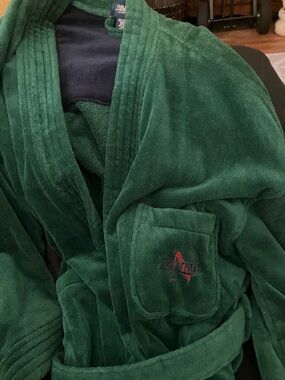 Vintage Nautica Deep Green Plush Belted Robe Coat NWT